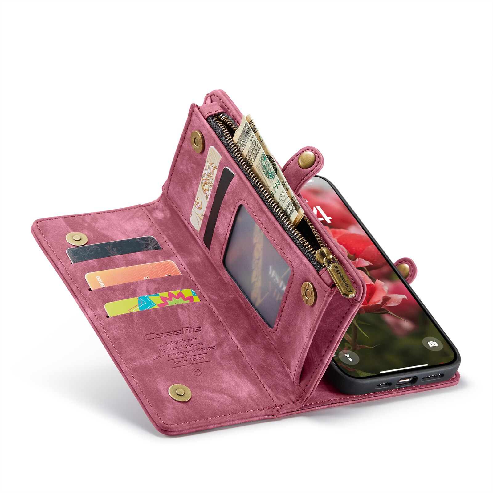 Étui portefeuille multi-cartes iPhone 16, Rouge