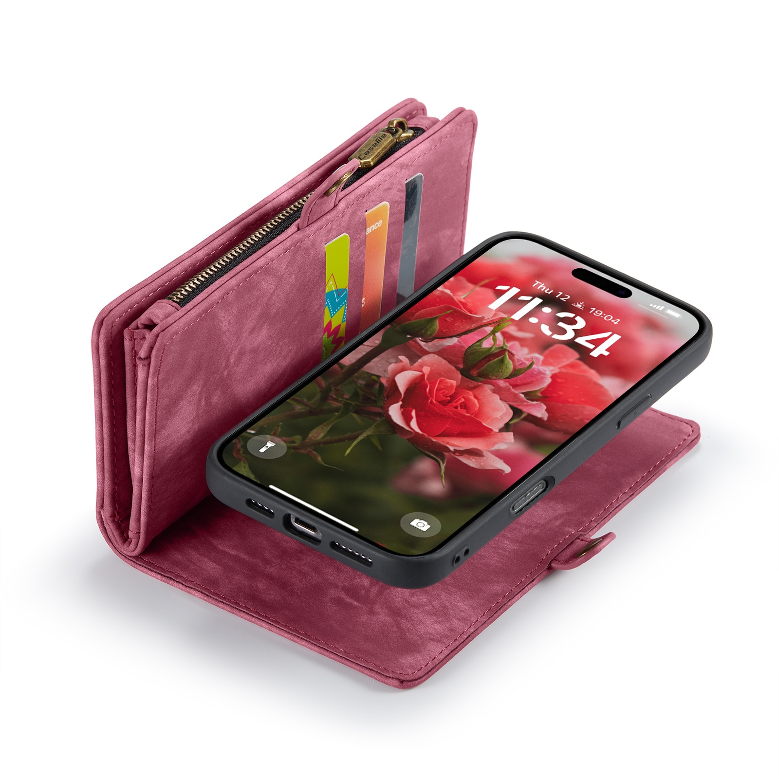 Étui portefeuille multi-cartes iPhone 16, Rouge