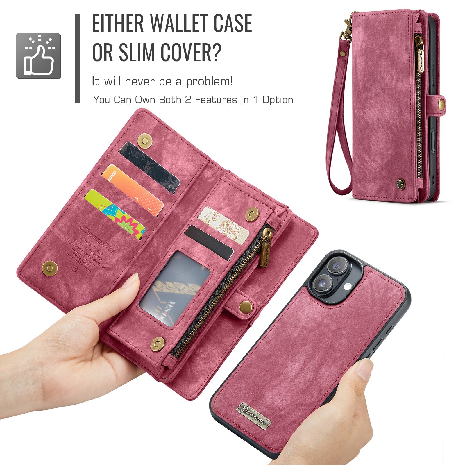 Étui portefeuille multi-cartes iPhone 16, Rouge