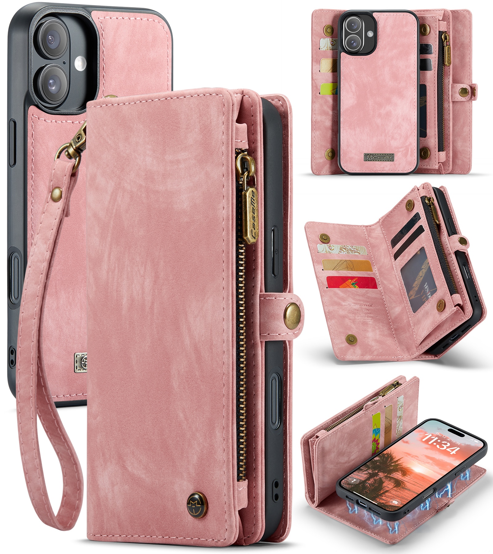 Étui portefeuille multi-cartes iPhone 16 Plus, Rose