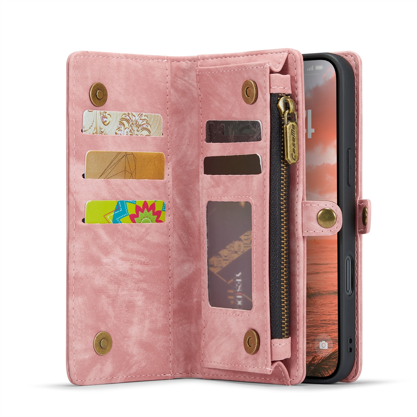 Étui portefeuille multi-cartes iPhone 16, Rose