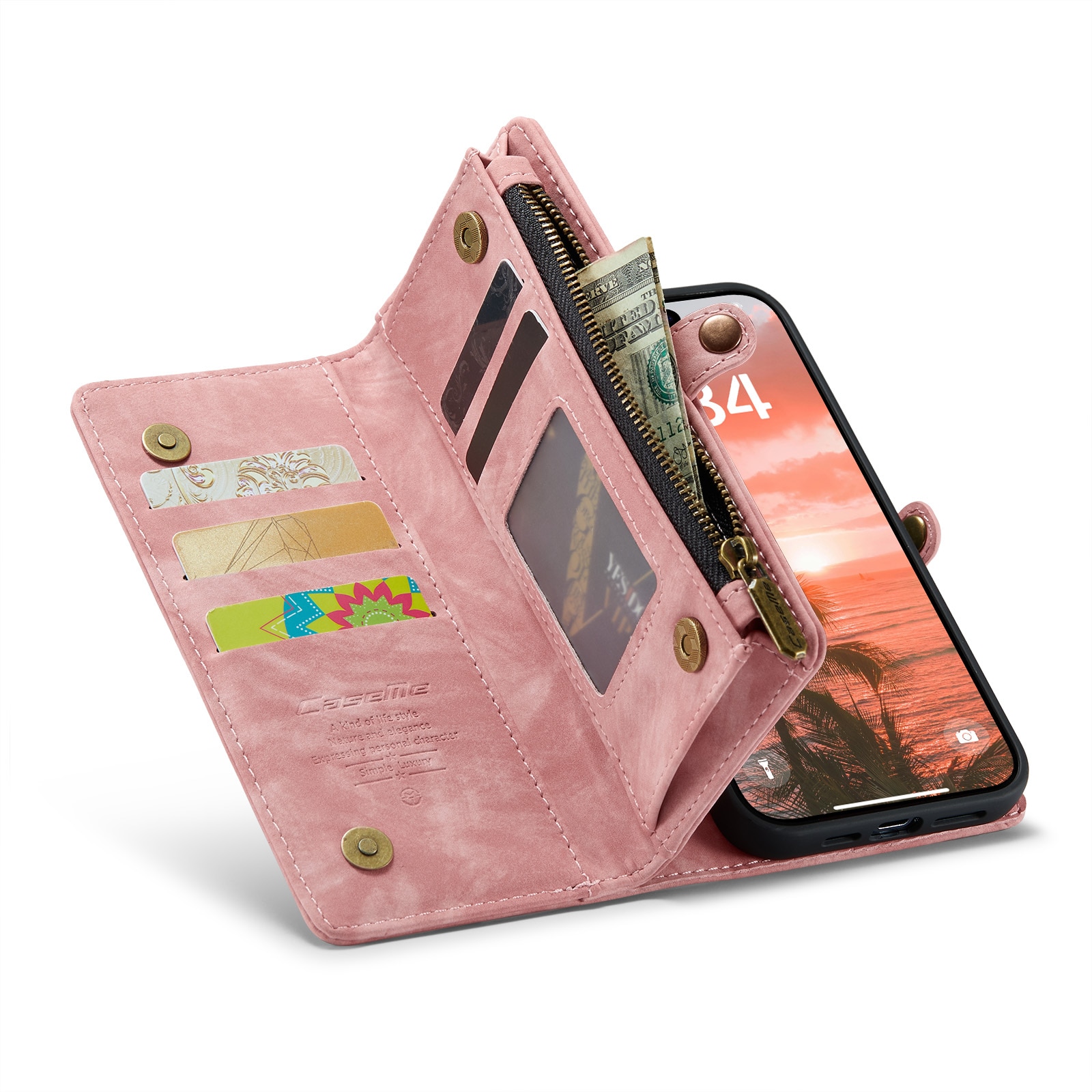 Étui portefeuille multi-cartes iPhone 16, Rose