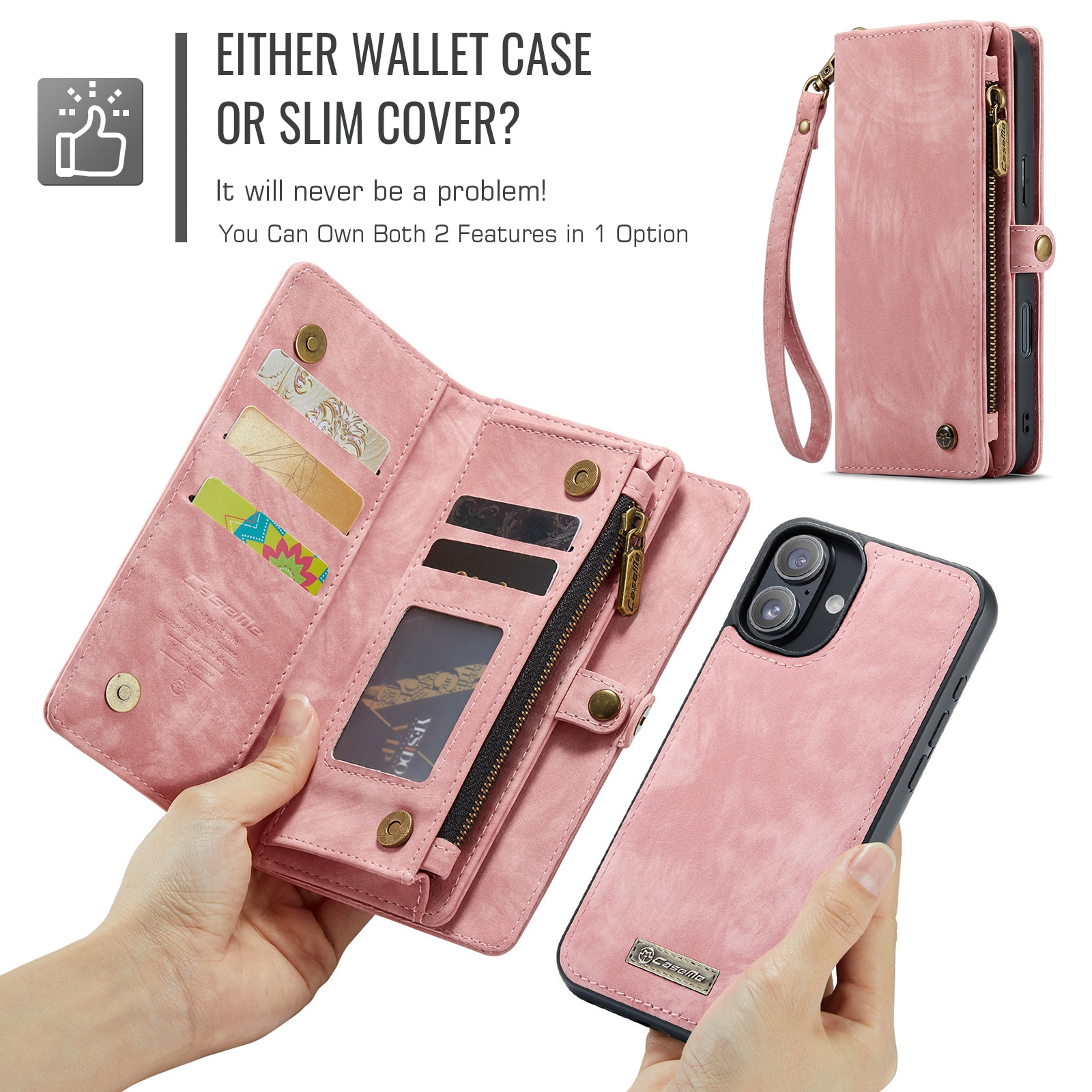 Étui portefeuille multi-cartes iPhone 16, Rose