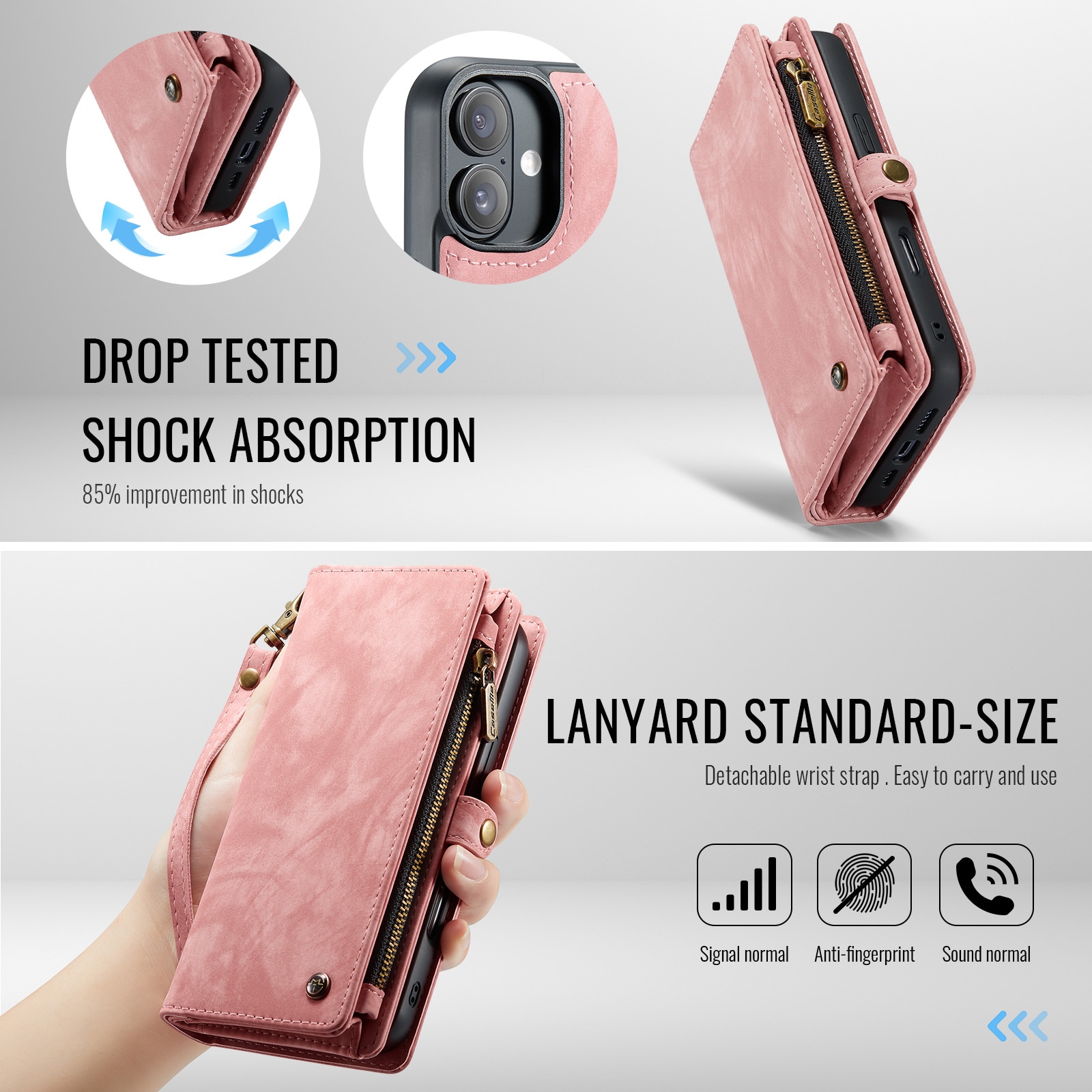 Étui portefeuille multi-cartes iPhone 16, Rose