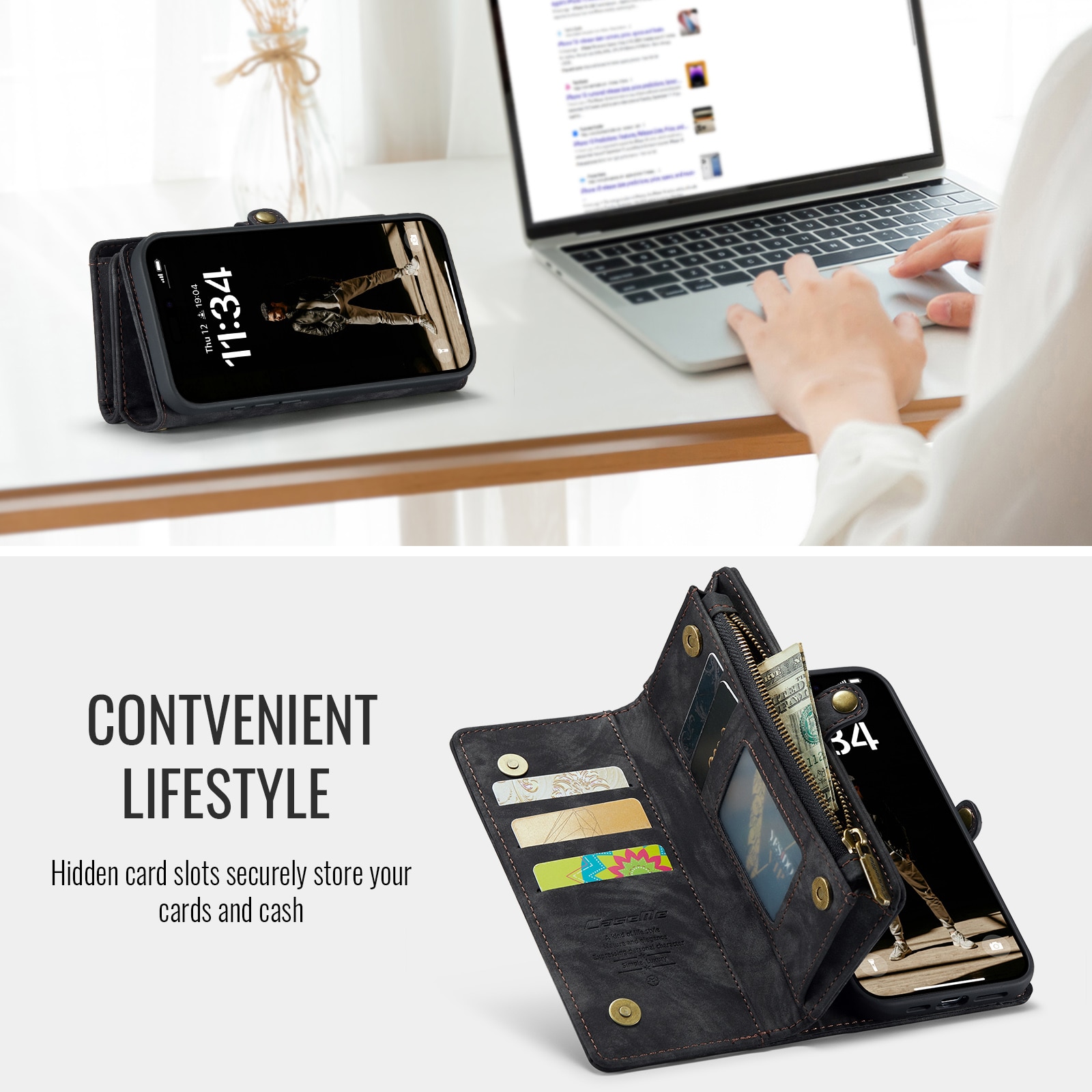 Étui portefeuille multi-cartes iPhone 16 Pro, Gris