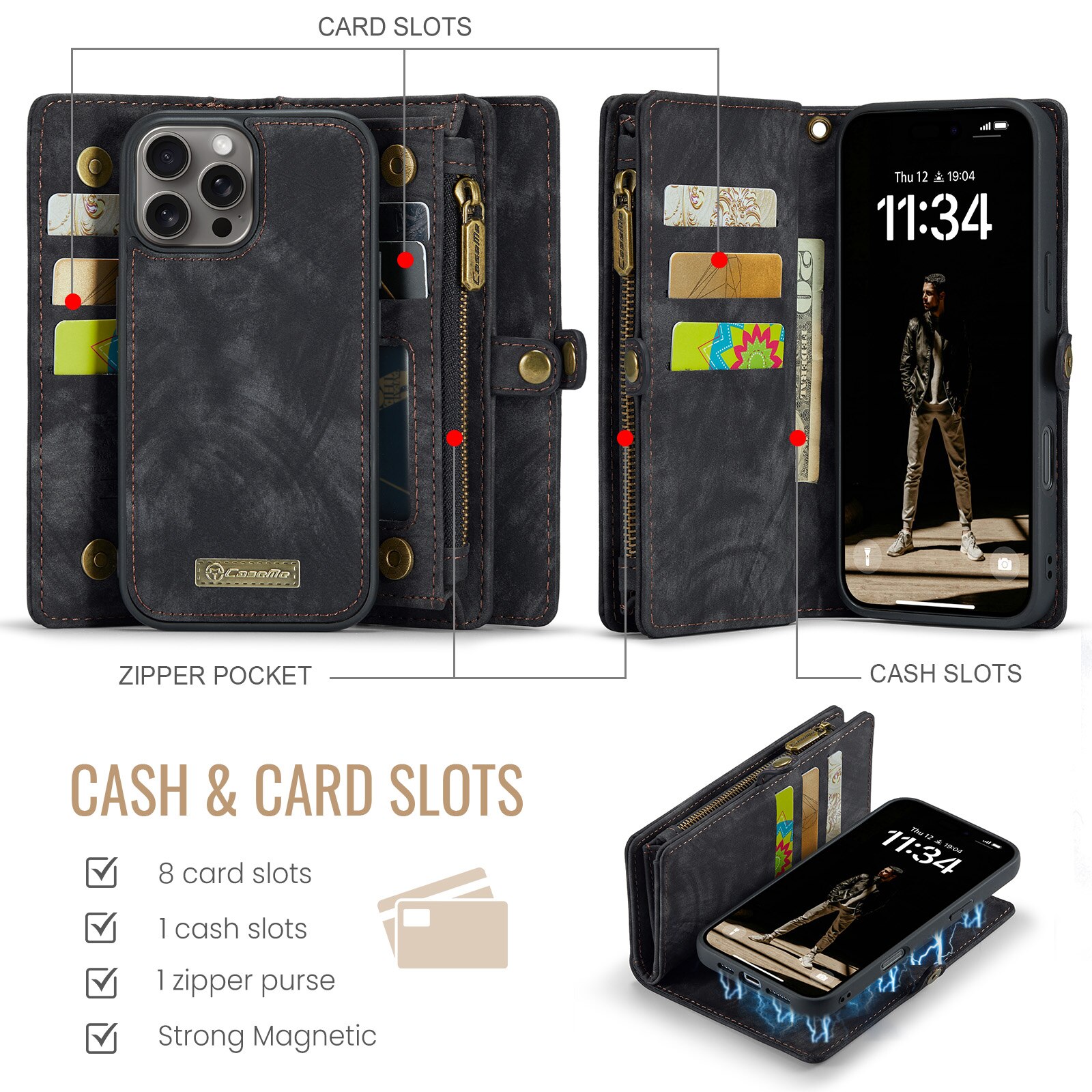 Étui portefeuille multi-cartes iPhone 16 Pro, Gris