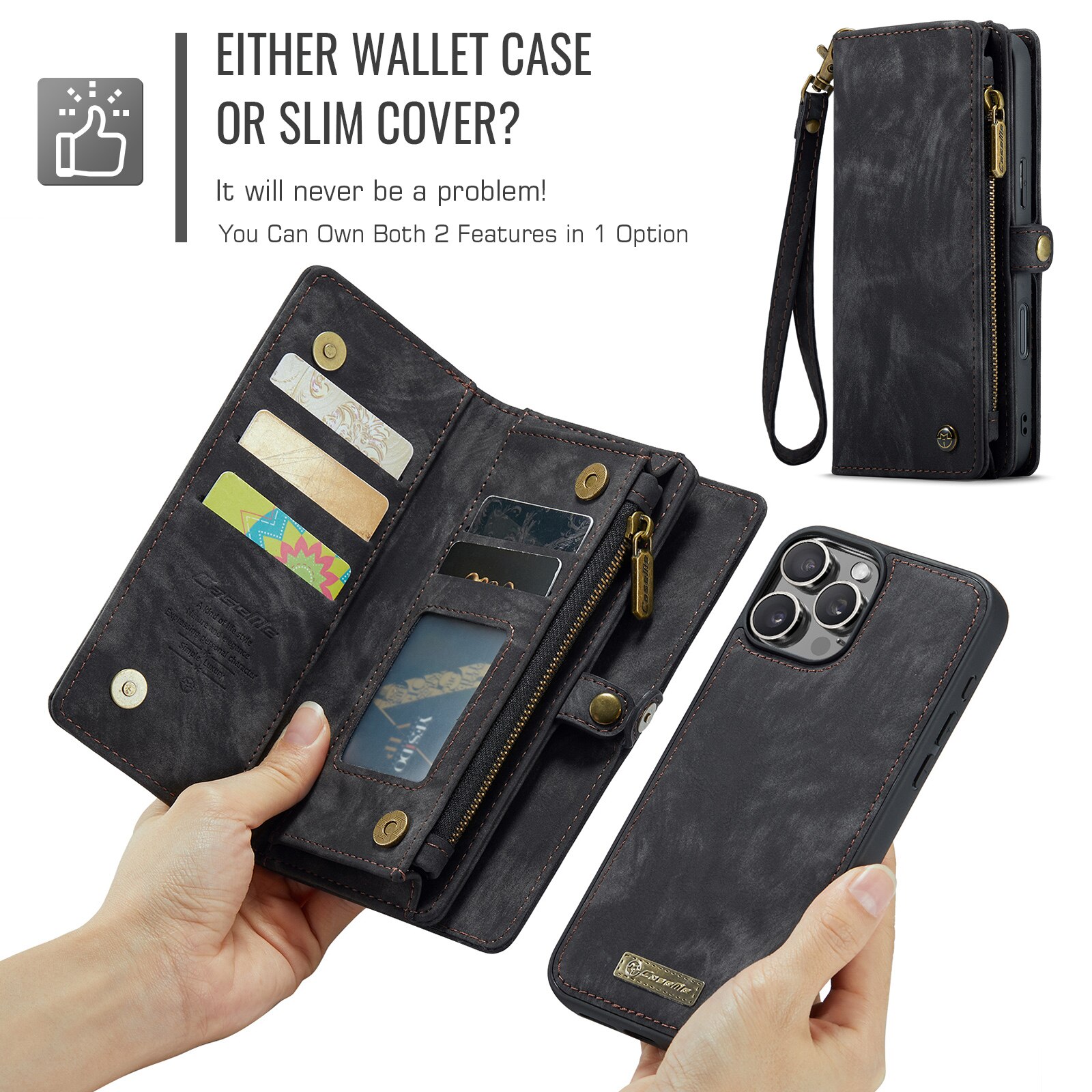Étui portefeuille multi-cartes iPhone 16 Pro, Gris