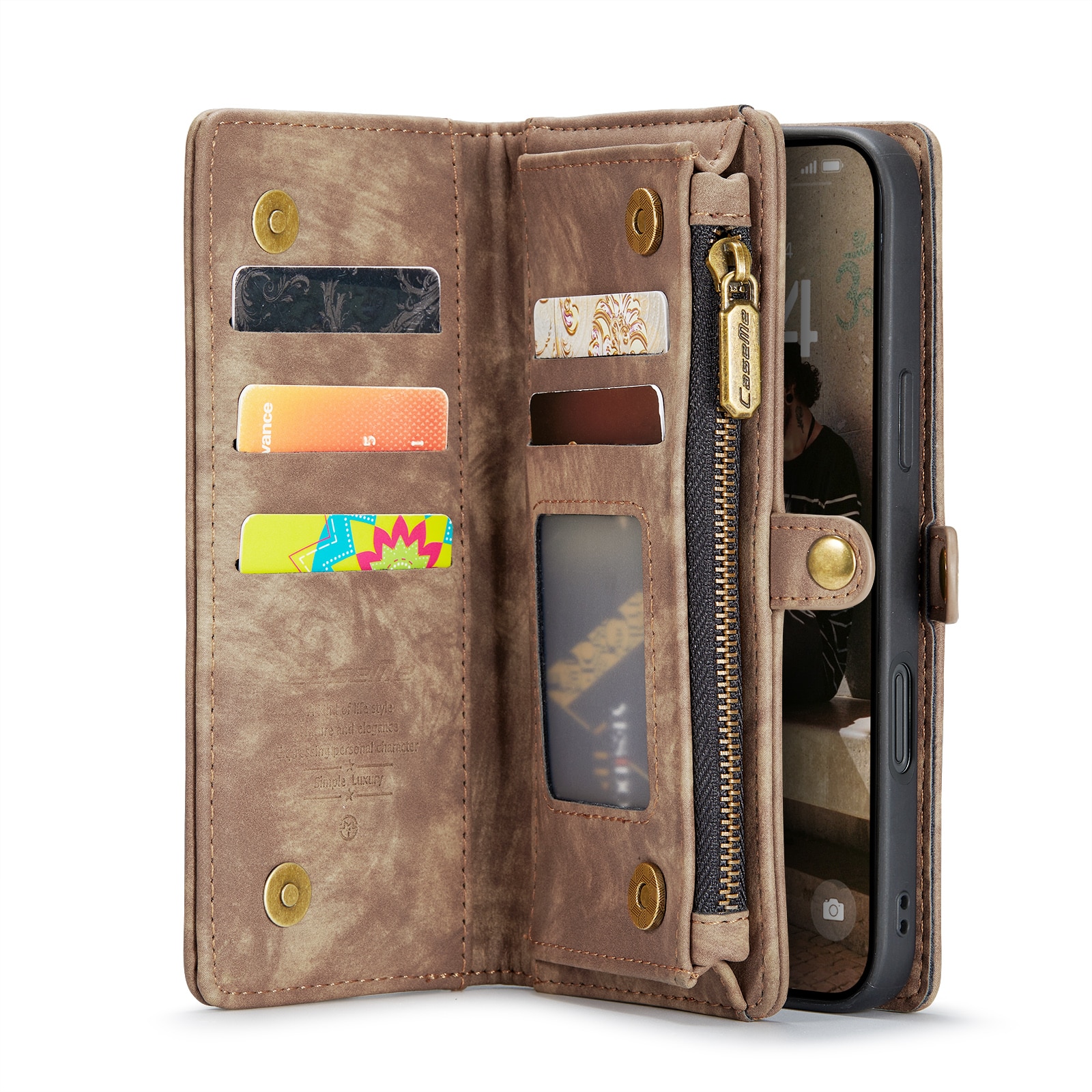 Étui portefeuille multi-cartes iPhone 16 Pro, Marron