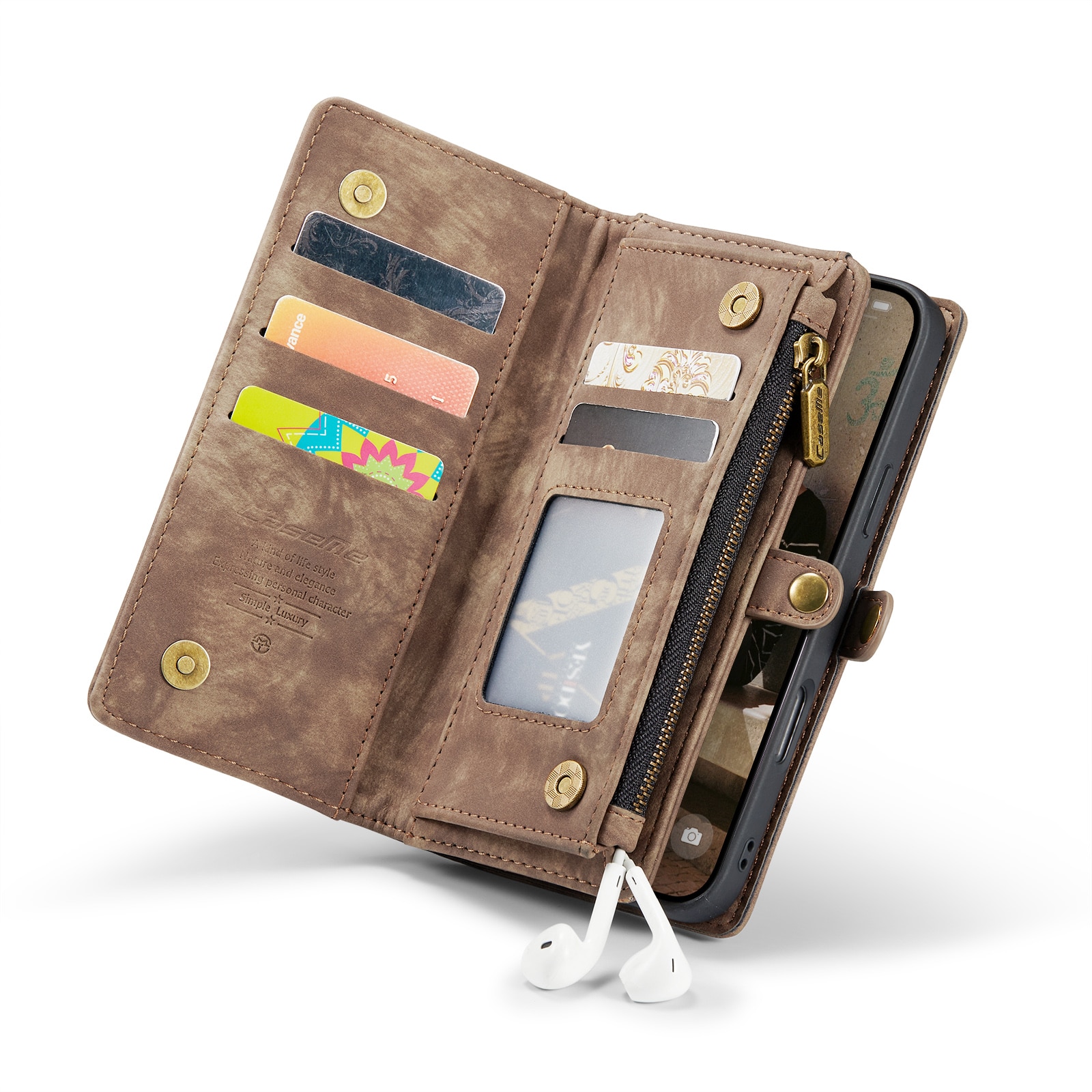 Étui portefeuille multi-cartes iPhone 16 Pro, Marron