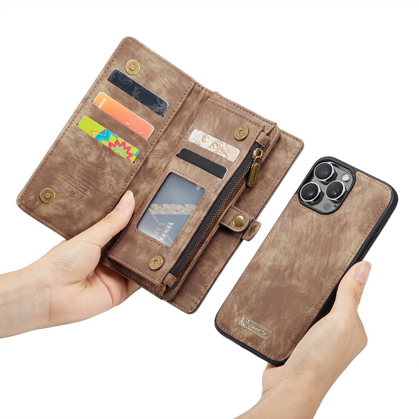 Étui portefeuille multi-cartes iPhone 16 Pro, Marron