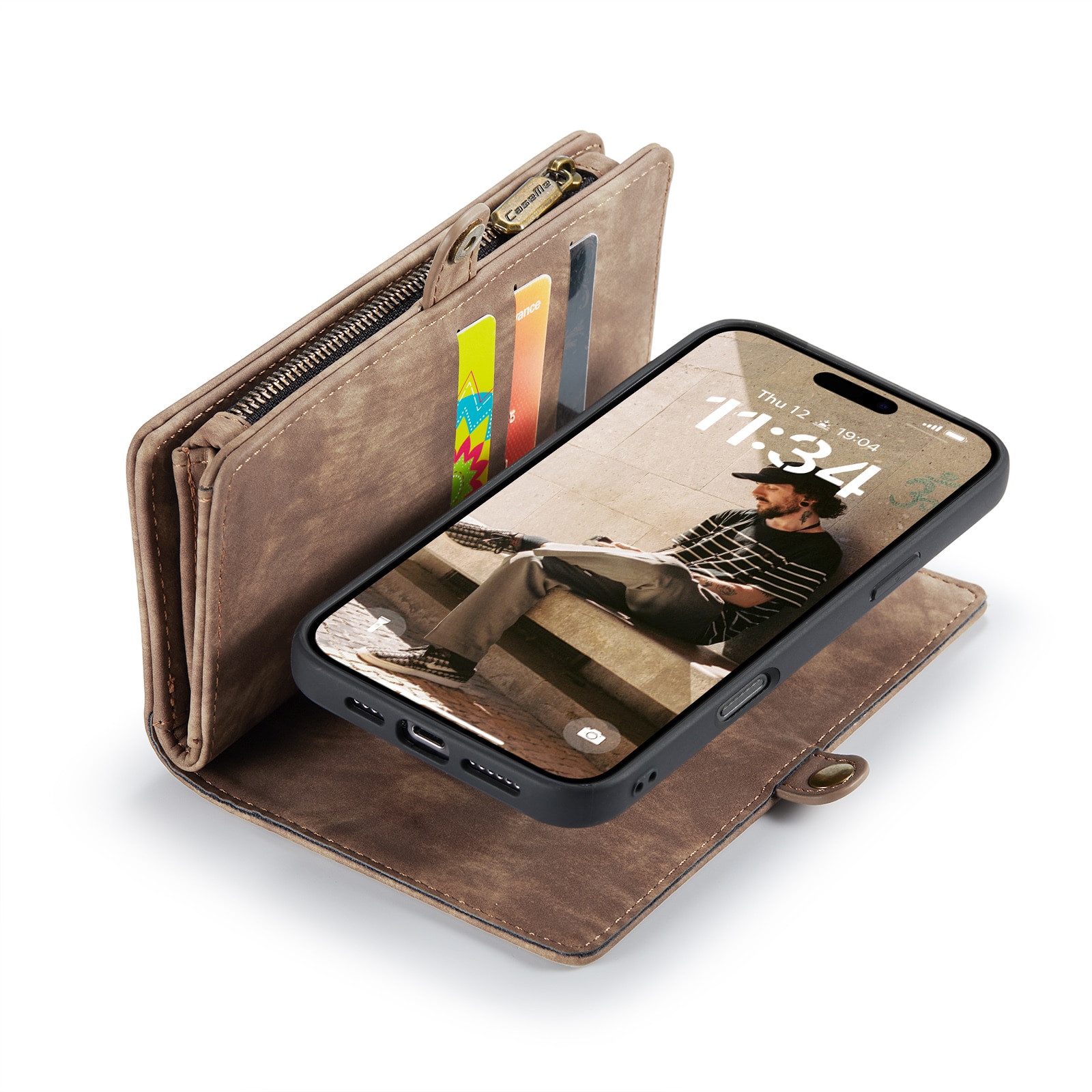 Étui portefeuille multi-cartes iPhone 16 Pro, Marron