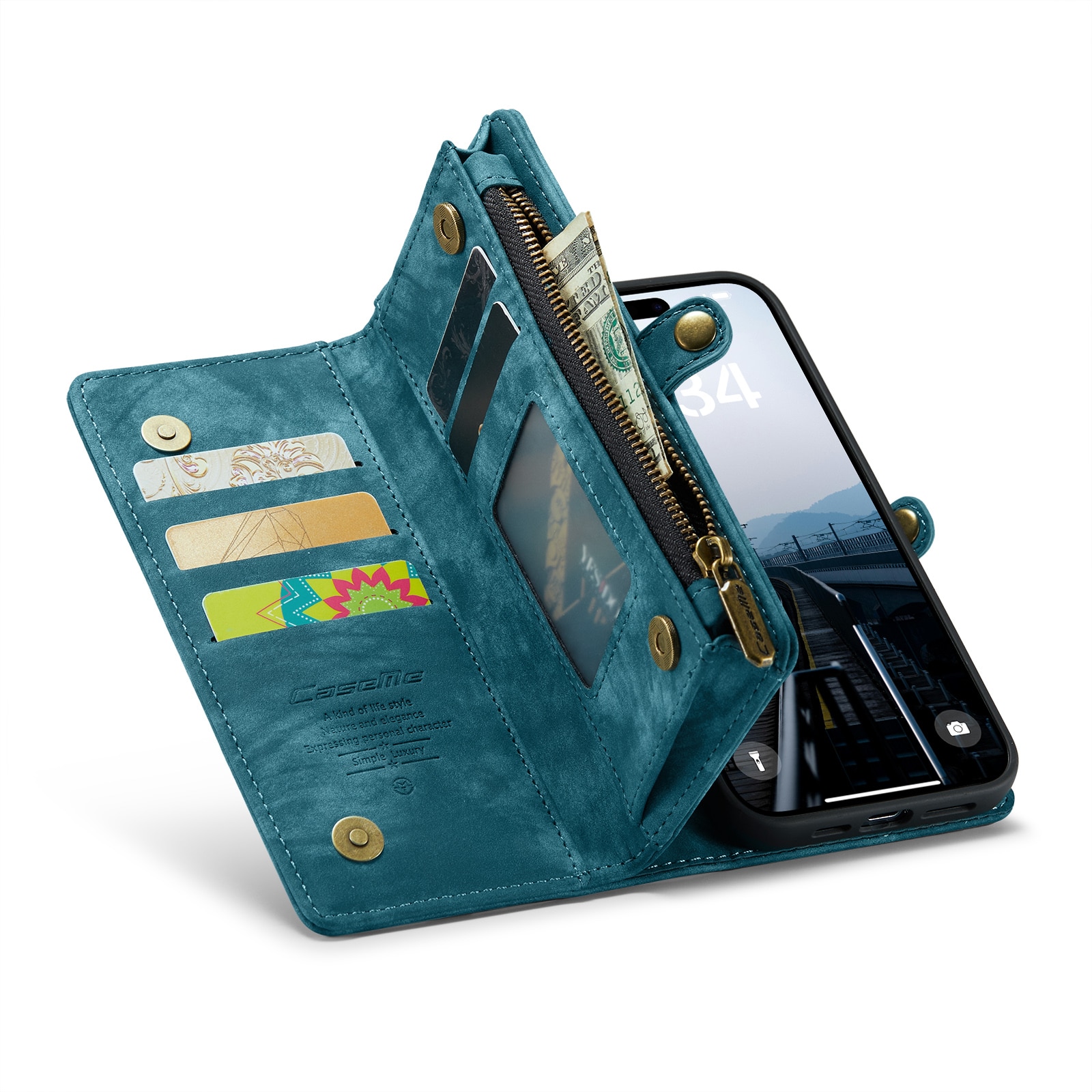 Étui portefeuille multi-cartes iPhone 16 Pro, Bleu