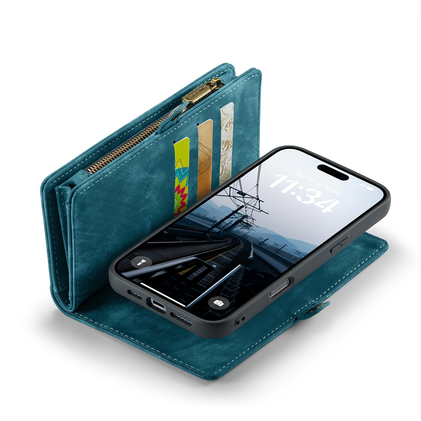 Étui portefeuille multi-cartes iPhone 16 Pro, Bleu