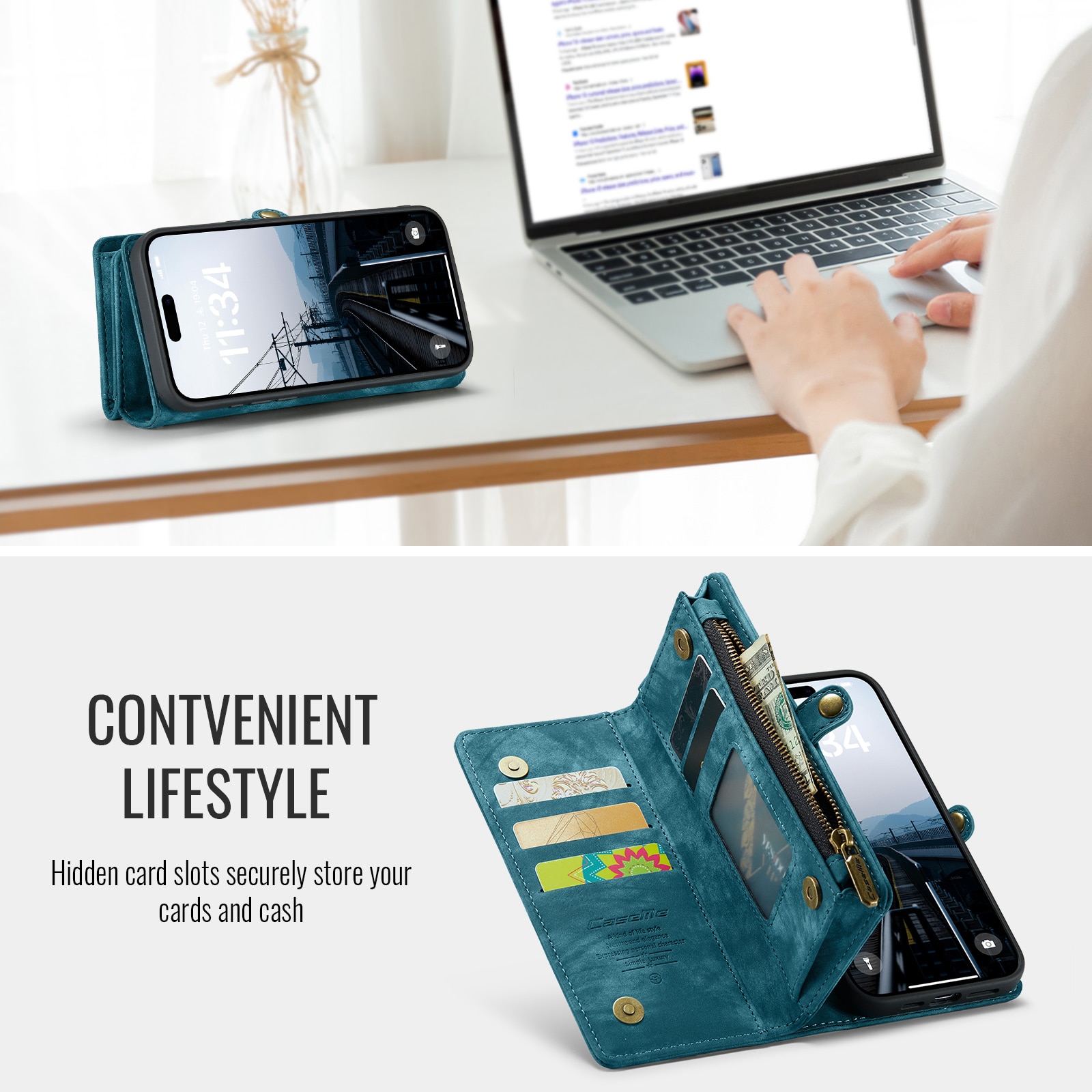 Étui portefeuille multi-cartes iPhone 16 Pro, Bleu