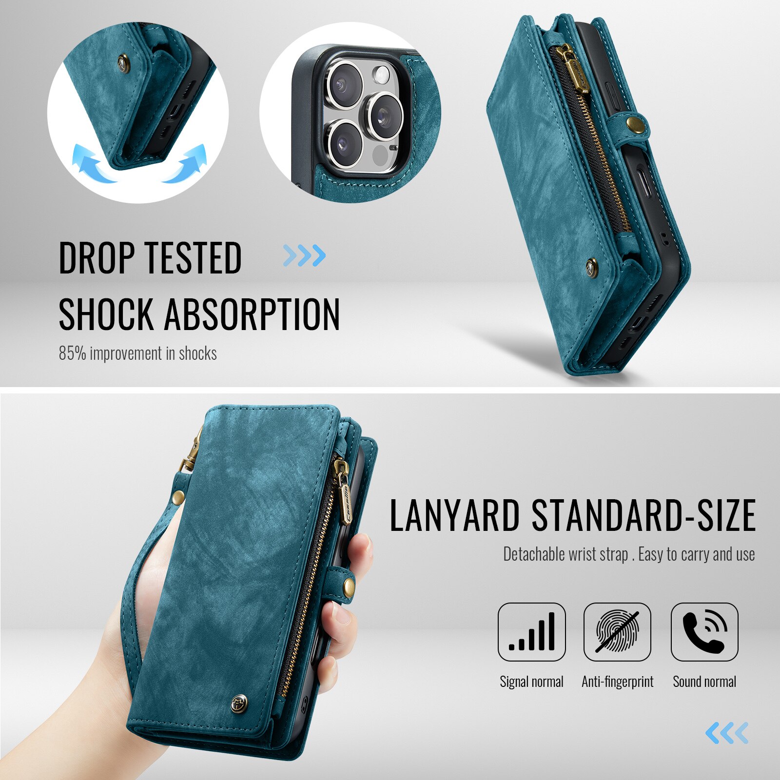Étui portefeuille multi-cartes iPhone 16 Pro, Bleu