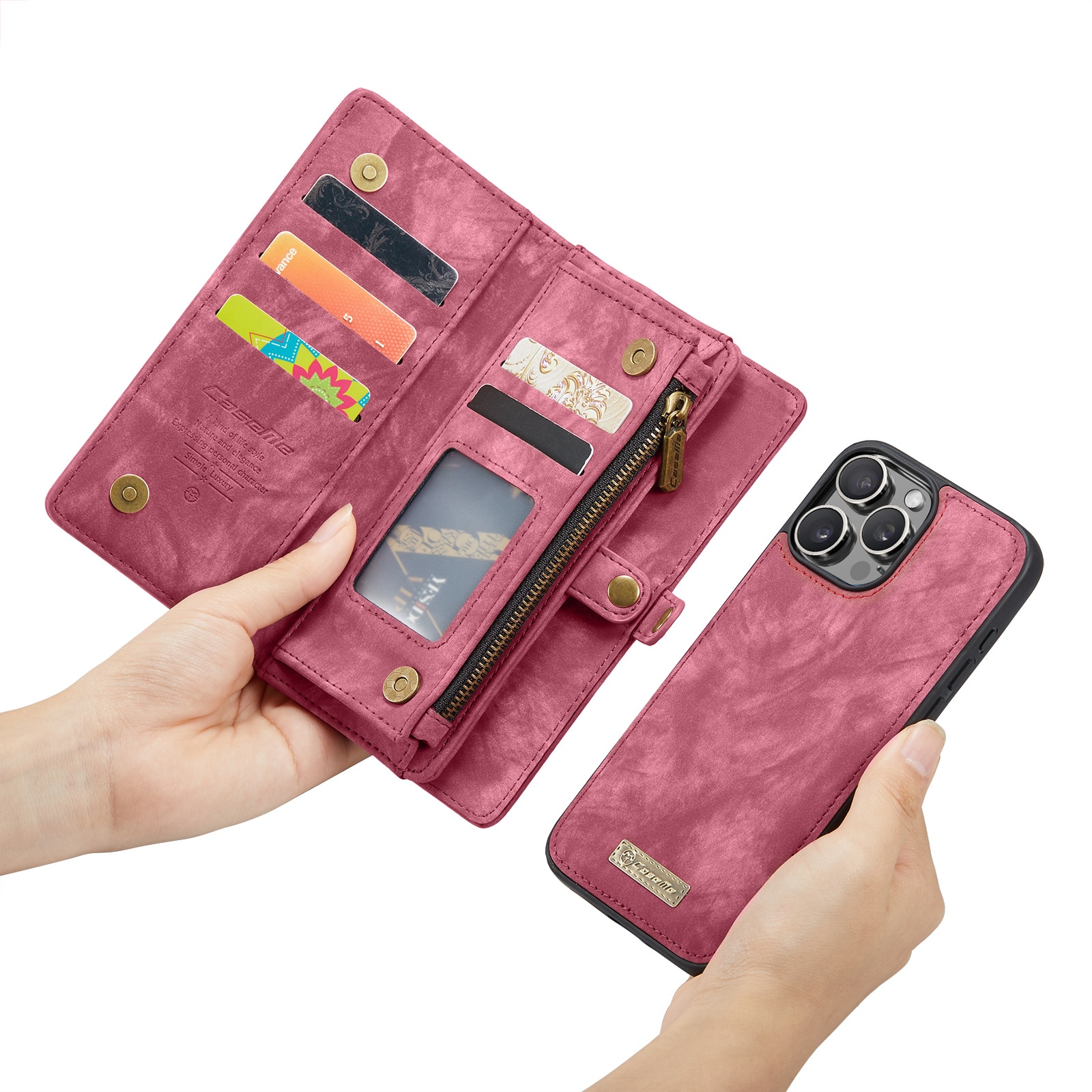 Étui portefeuille multi-cartes iPhone 16 Pro Max, Rouge