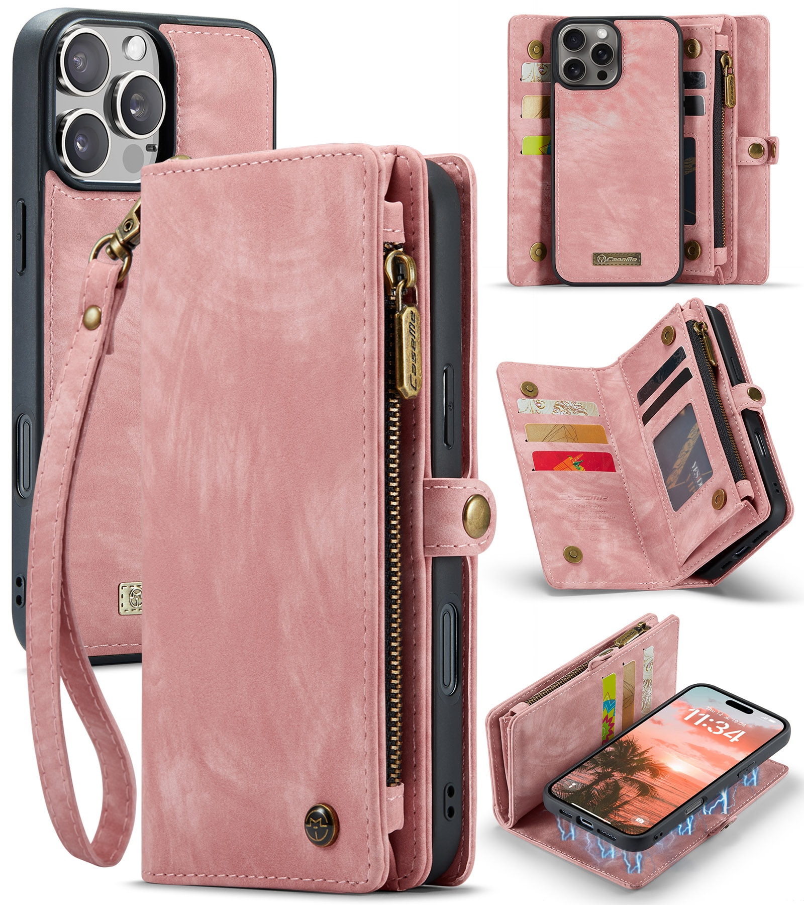 Étui portefeuille multi-cartes iPhone 16 Pro, Rose