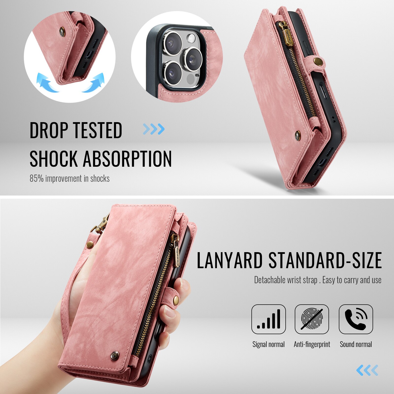 Étui portefeuille multi-cartes iPhone 16 Pro, Rose