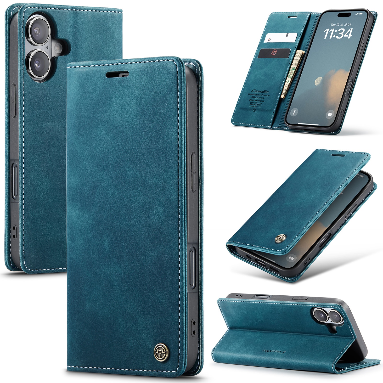 Étui portefeuille mince iPhone 16, Bleu