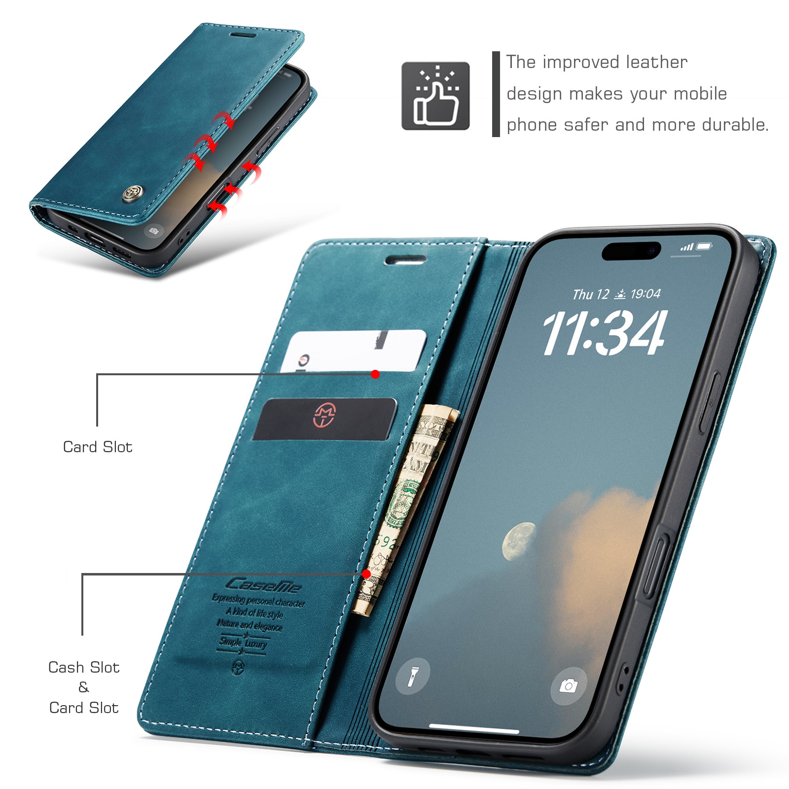 Étui portefeuille mince iPhone 16, Bleu