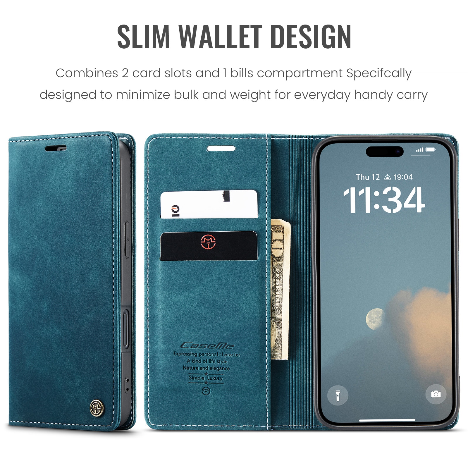 Étui portefeuille mince iPhone 16, Bleu