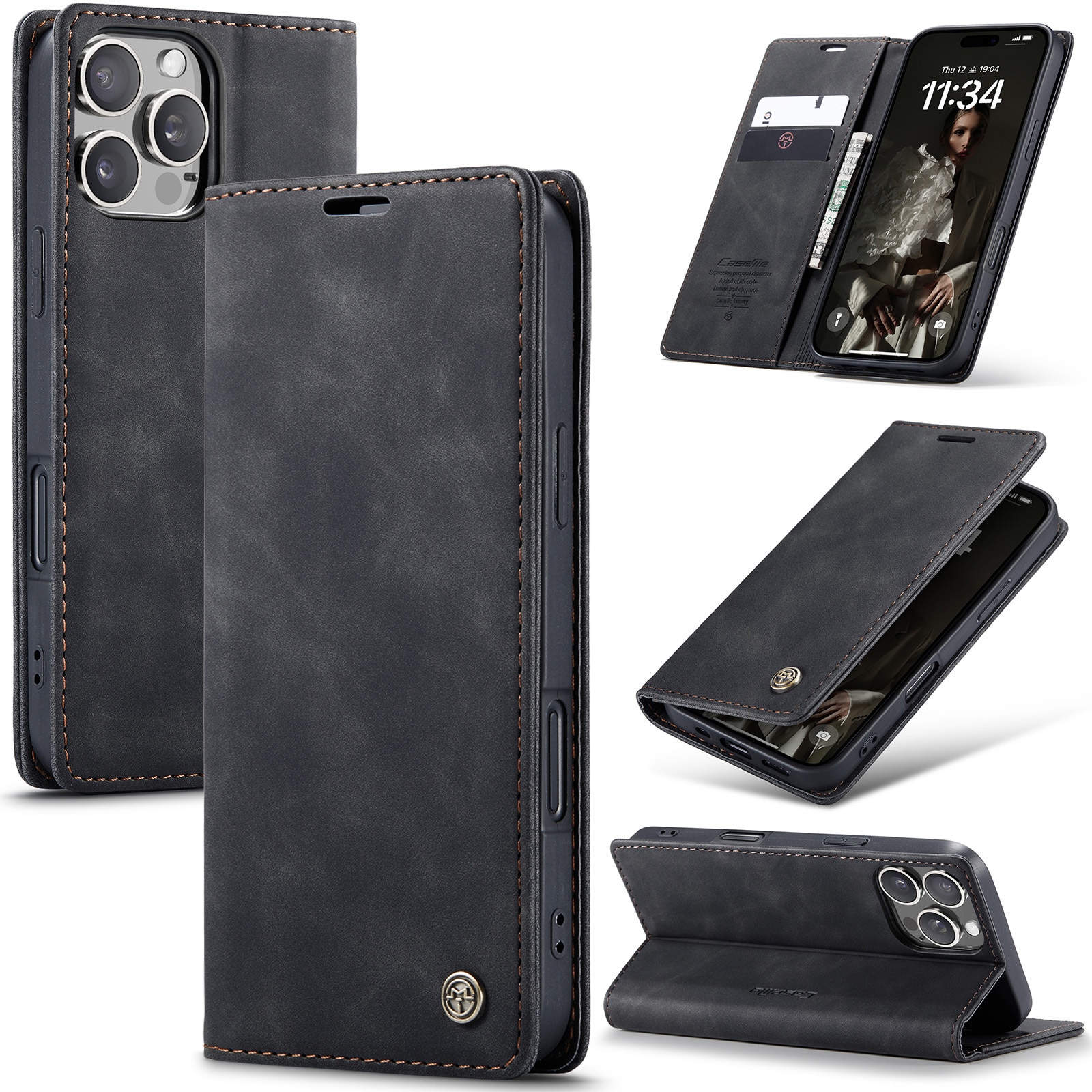 Étui portefeuille mince iPhone 16 Pro, Noir