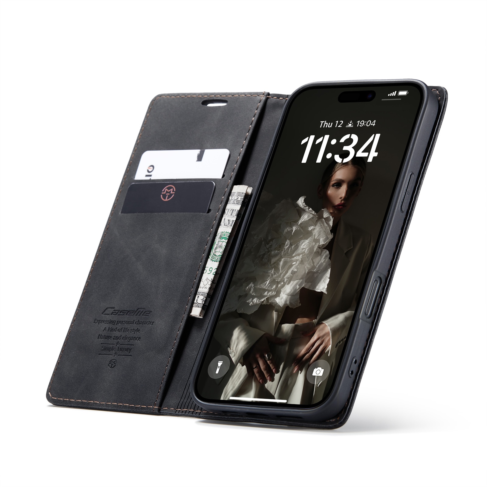 Étui portefeuille mince iPhone 16 Pro, Noir