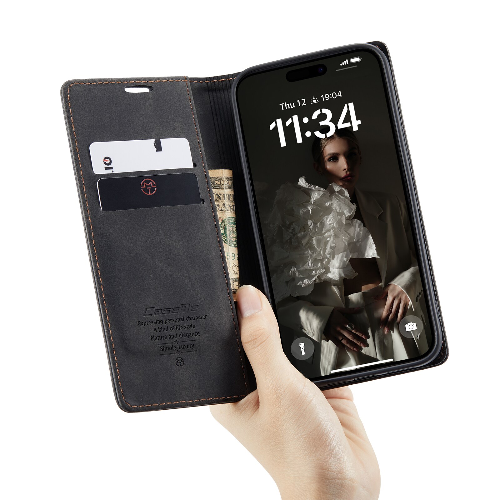Étui portefeuille mince iPhone 16 Pro, Noir