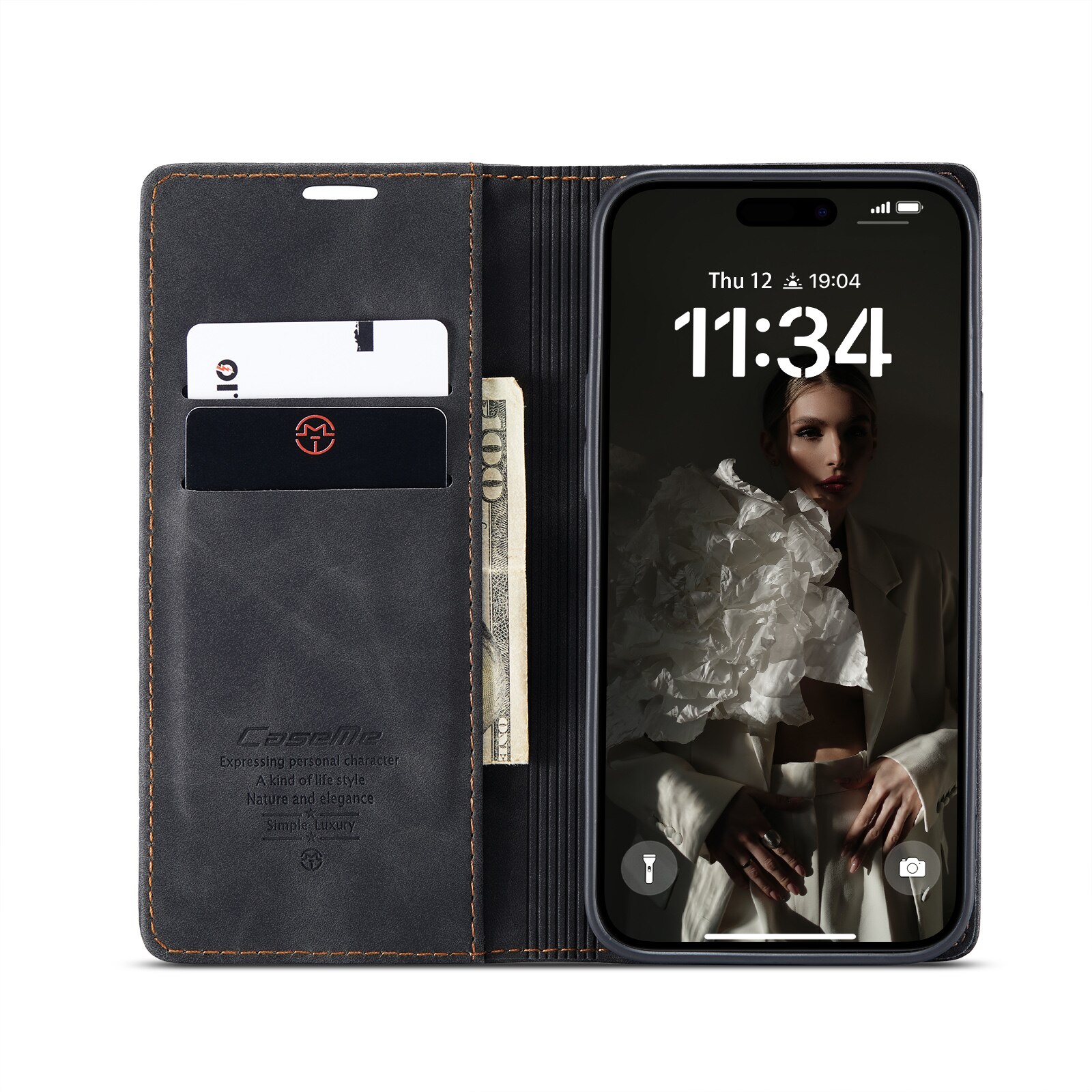 Étui portefeuille mince iPhone 16 Pro, Noir