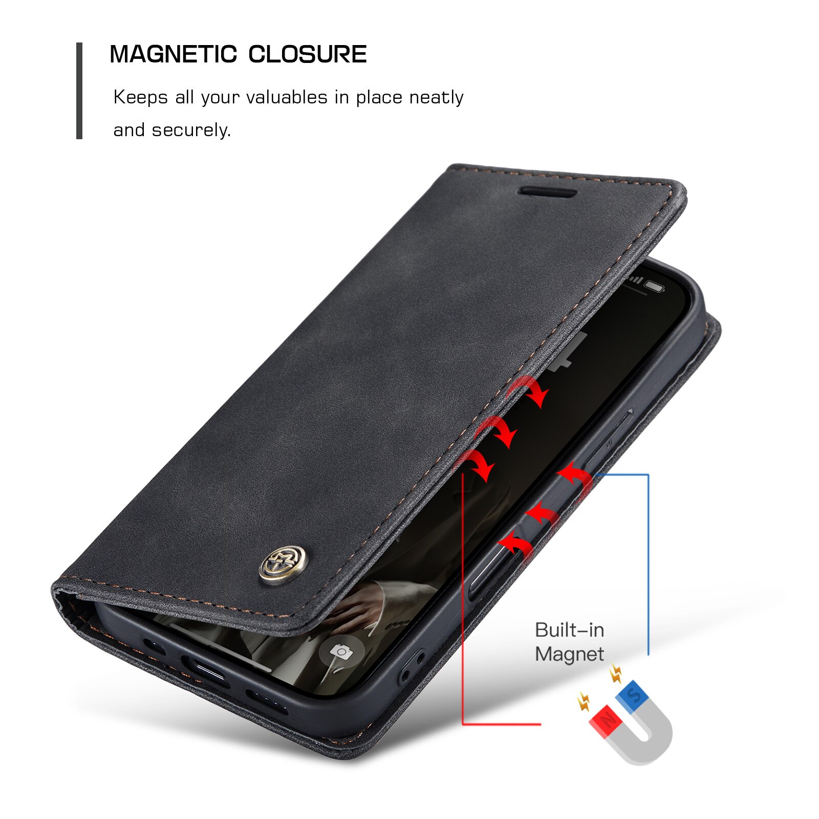 Étui portefeuille mince iPhone 16 Pro, Noir