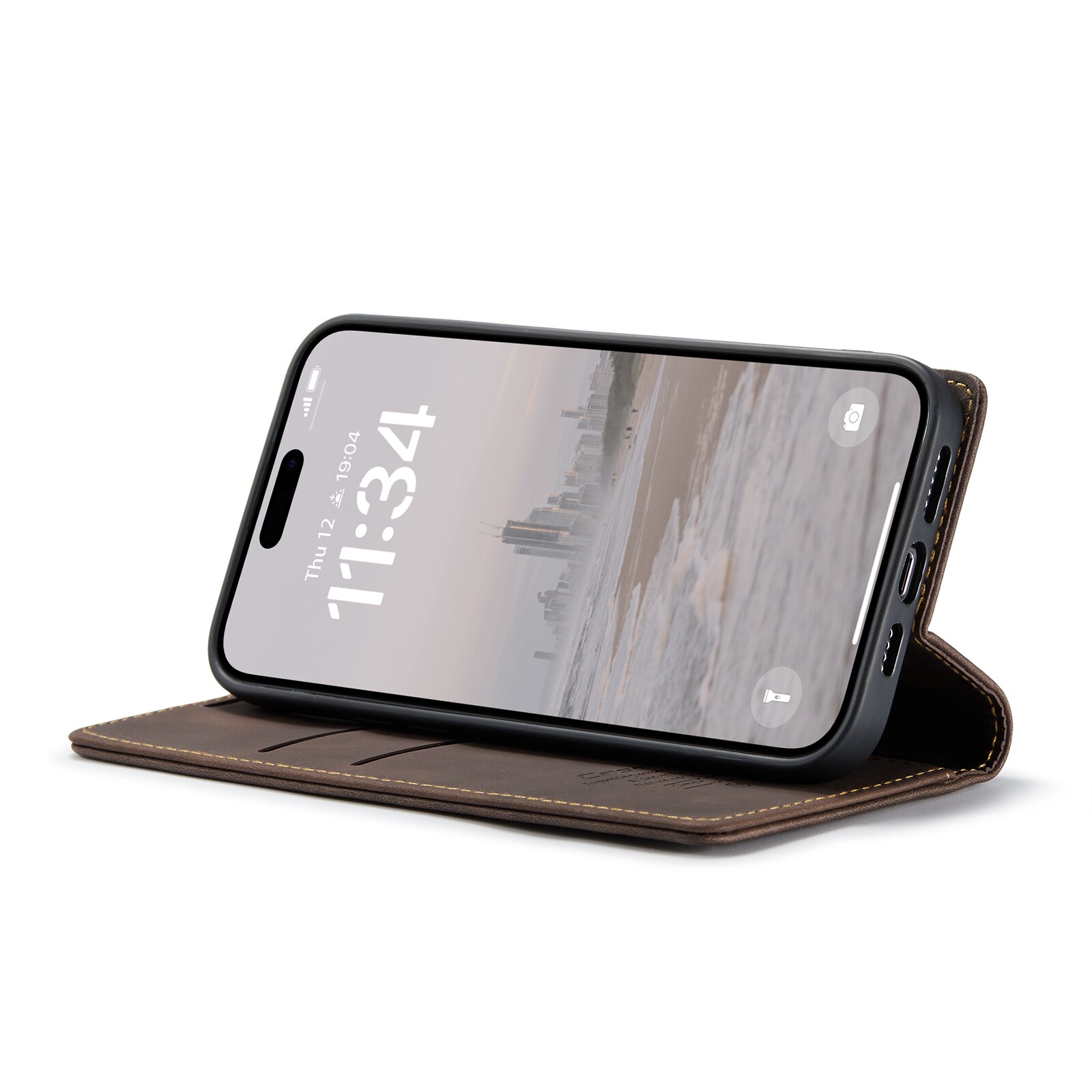 Étui portefeuille mince iPhone 16 Pro, Marron