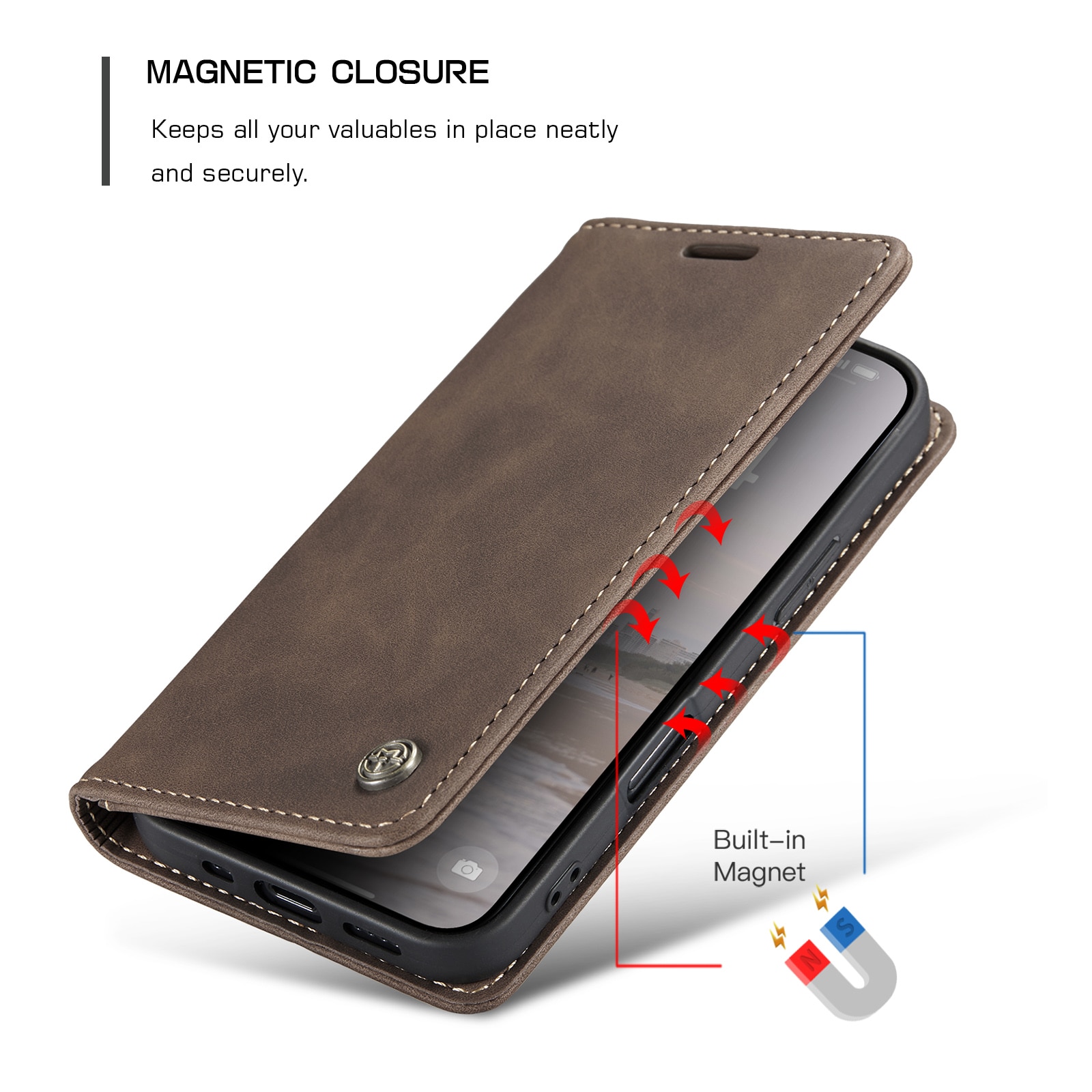Étui portefeuille mince iPhone 16 Pro, Marron