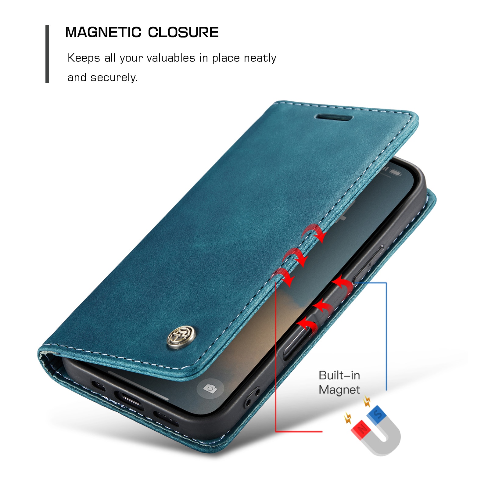 Étui portefeuille mince iPhone 16 Pro, Bleu