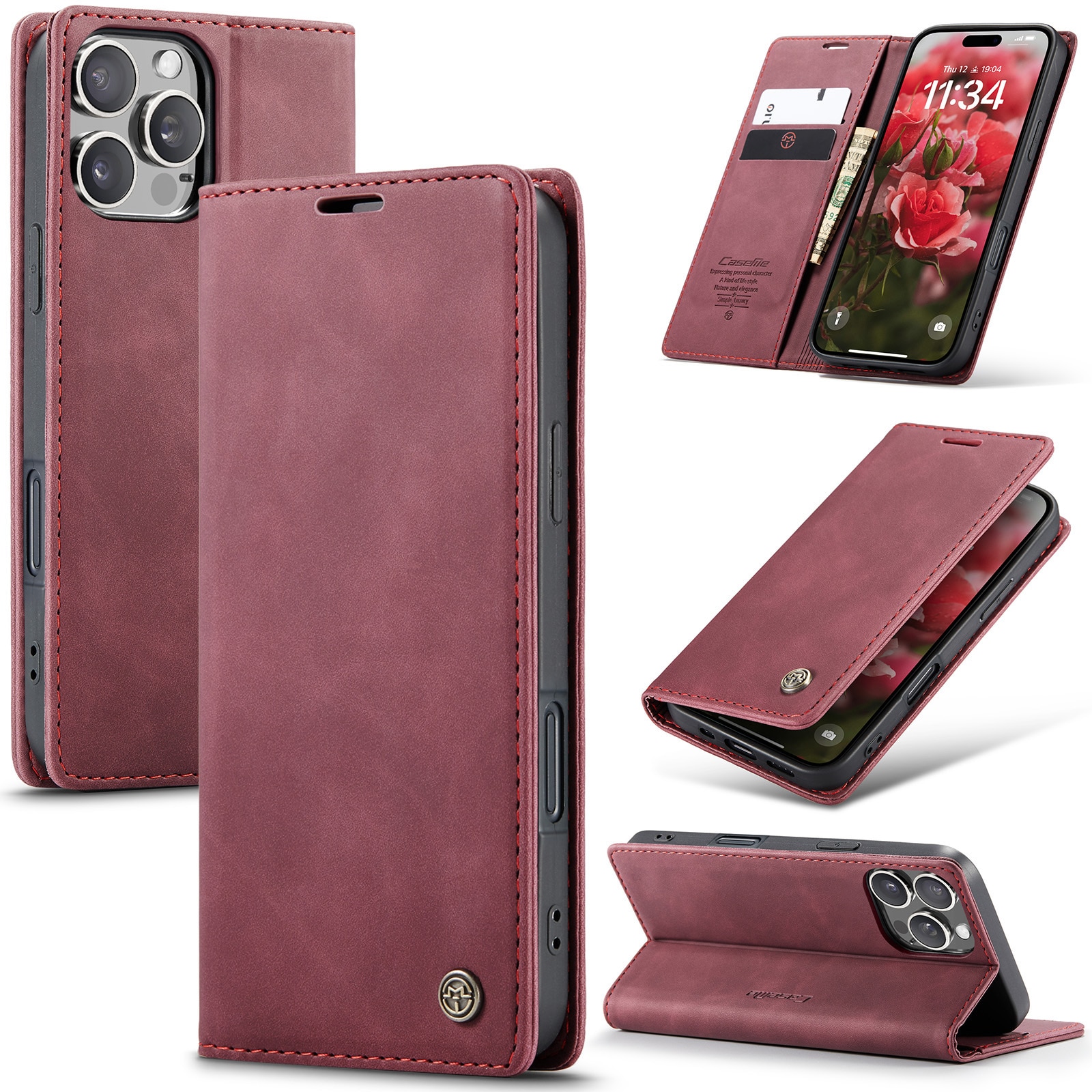 Étui portefeuille mince iPhone 16 Pro, Rouge
