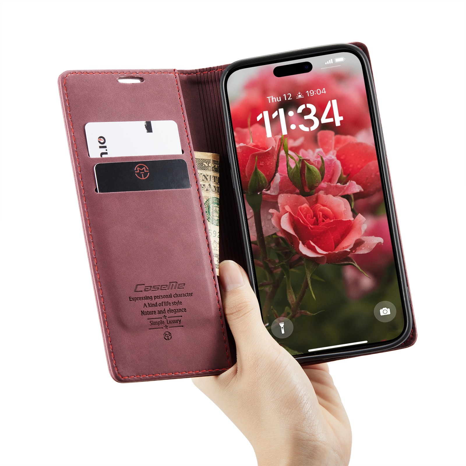 Étui portefeuille mince iPhone 16 Pro, Rouge