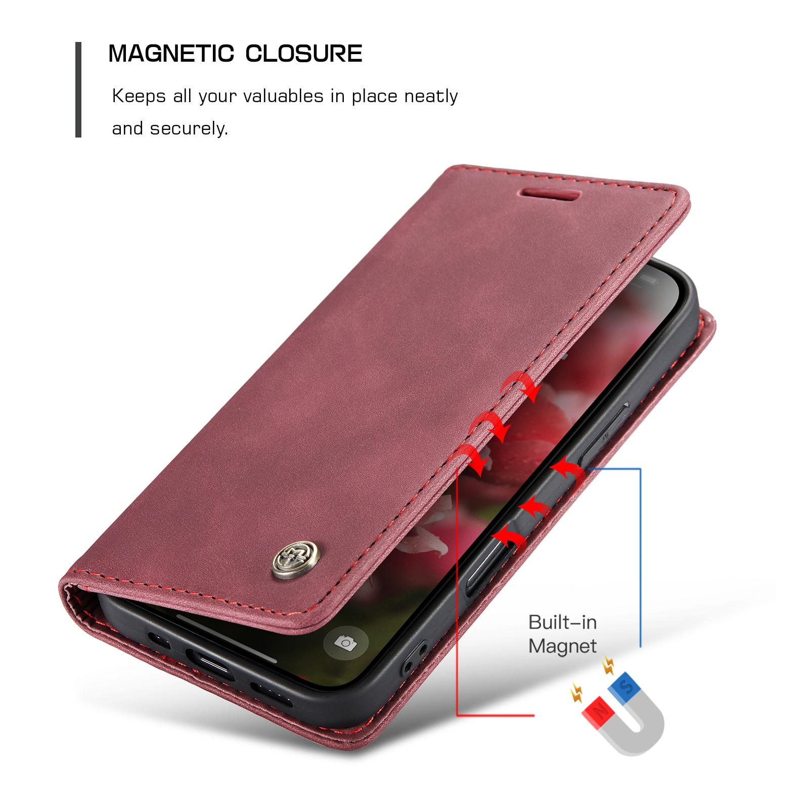 Étui portefeuille mince iPhone 16 Pro, Rouge