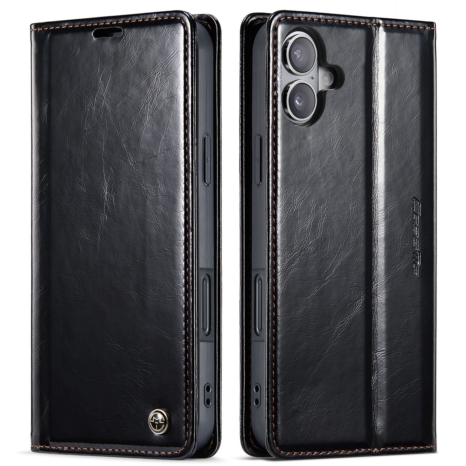 Étui en cuir iPhone 16, noir