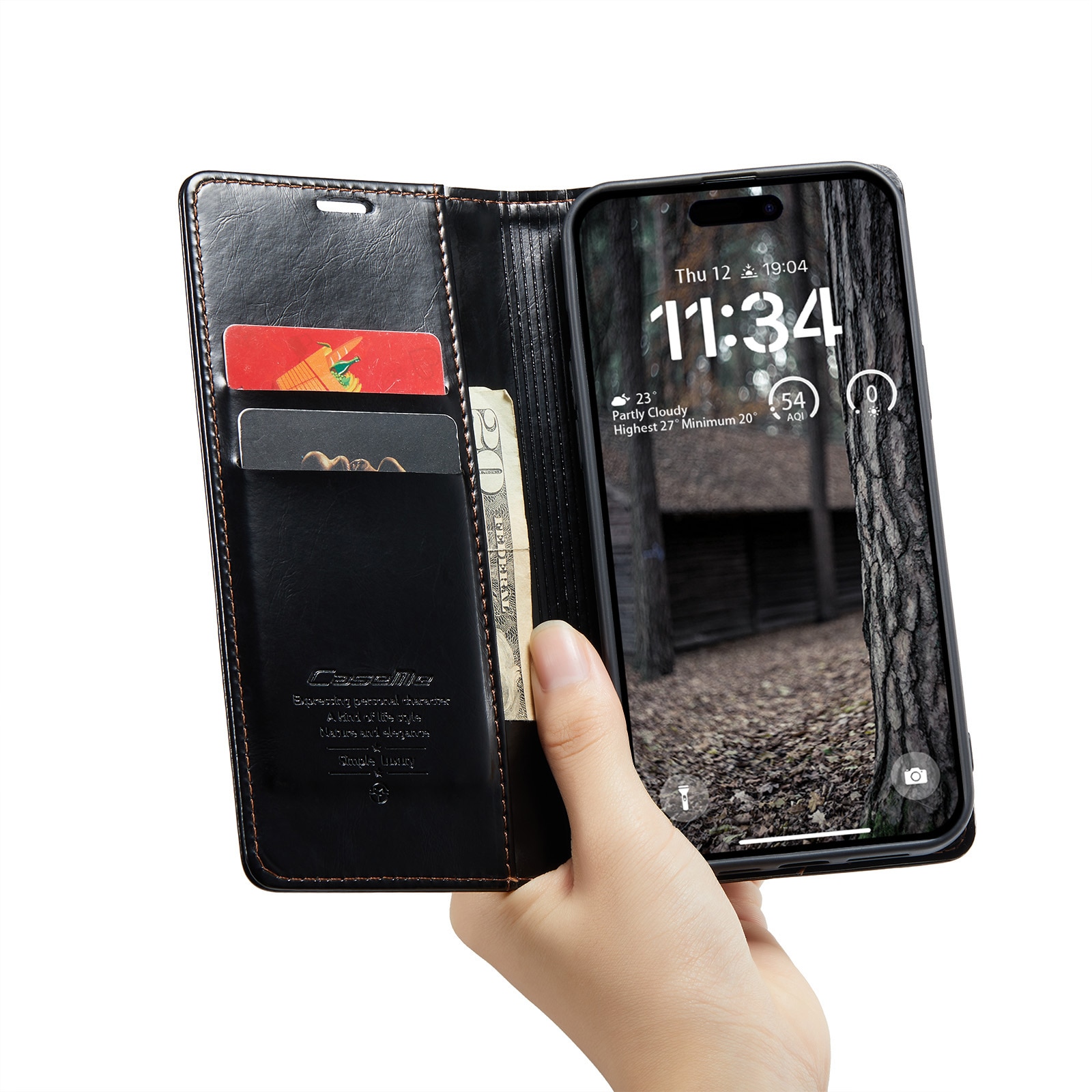 Étui en cuir iPhone 16, noir