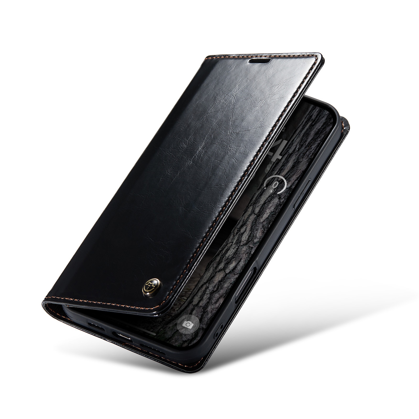 Étui en cuir iPhone 16, noir