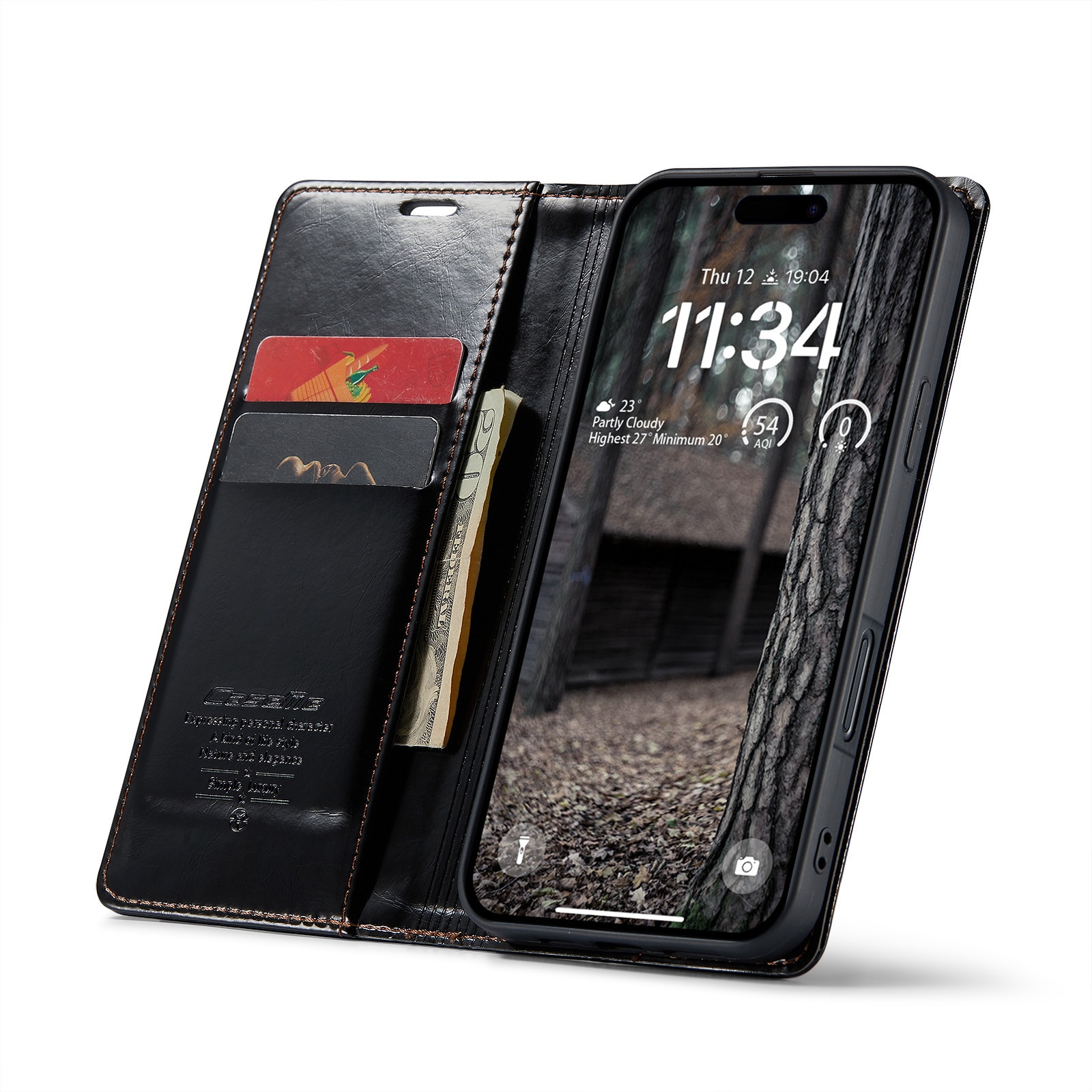 Étui en cuir iPhone 16, noir