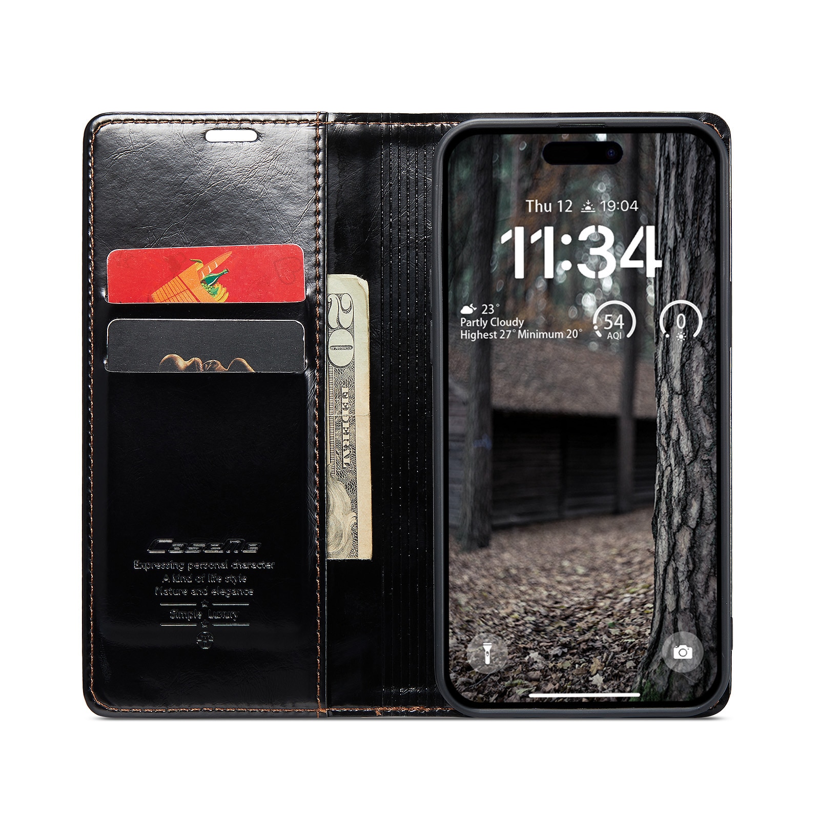 Étui en cuir iPhone 16, noir