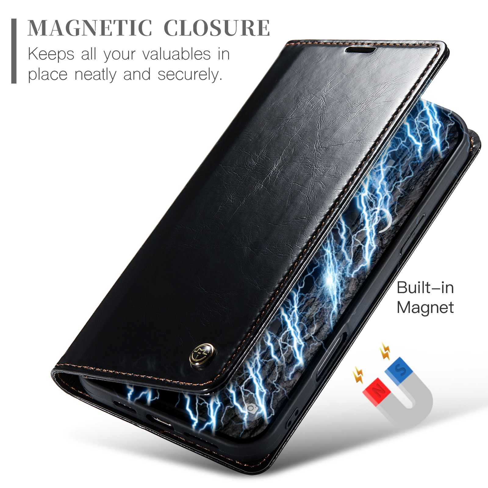 Étui en cuir iPhone 16, noir