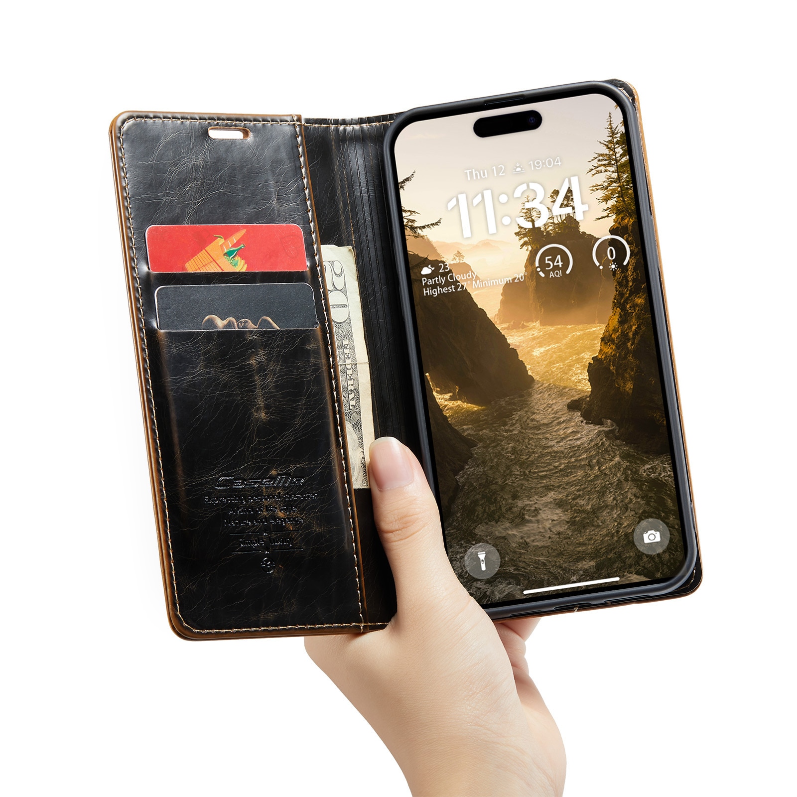 Étui en cuir iPhone 16, marron