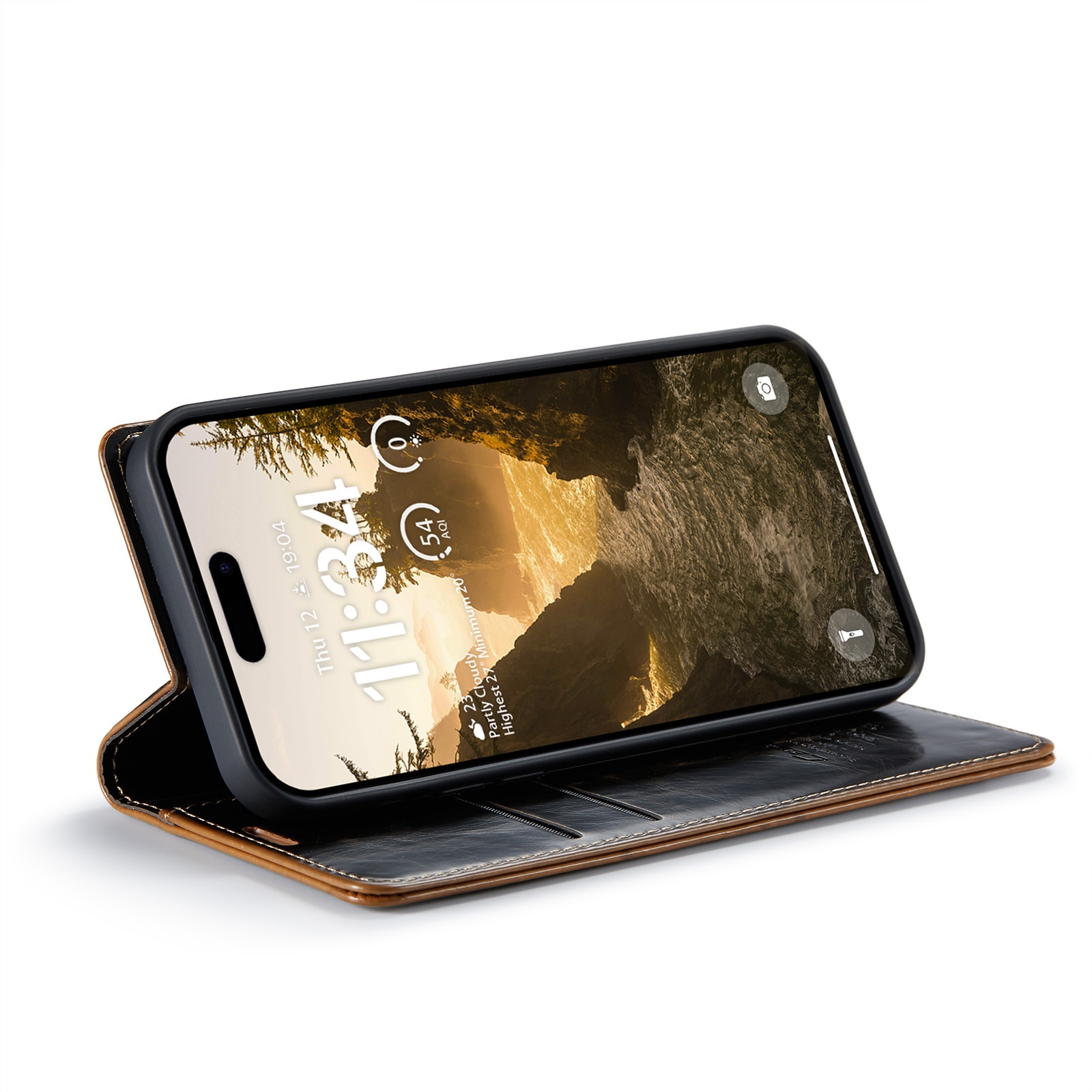 Étui en cuir iPhone 16, marron