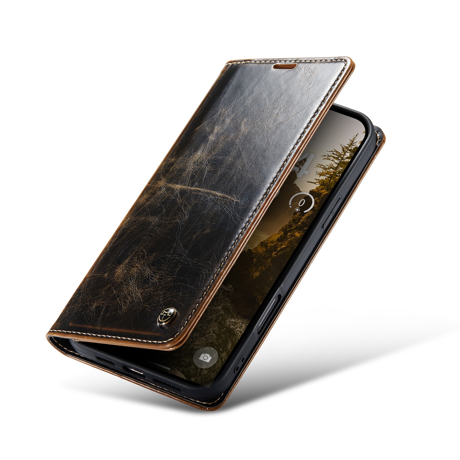 Étui en cuir iPhone 16, marron