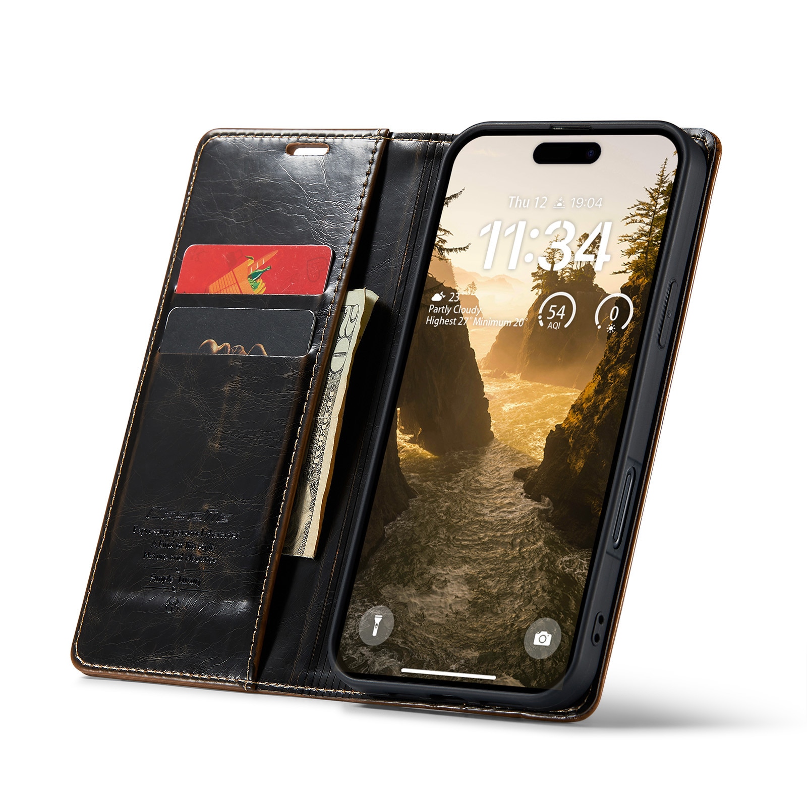 Étui en cuir iPhone 16, marron