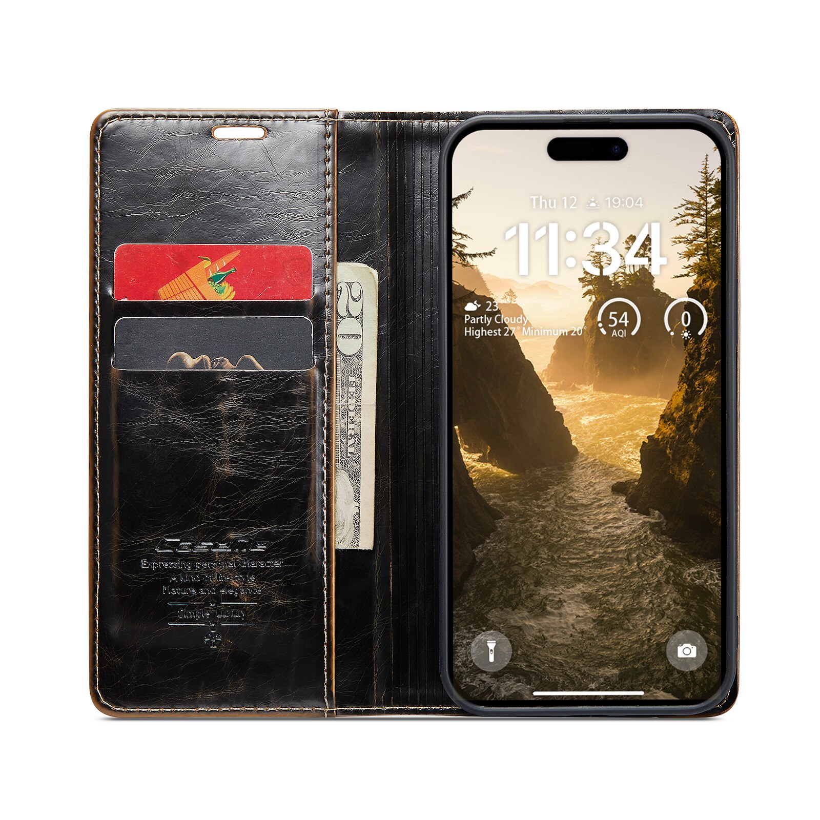 Étui en cuir iPhone 16, marron