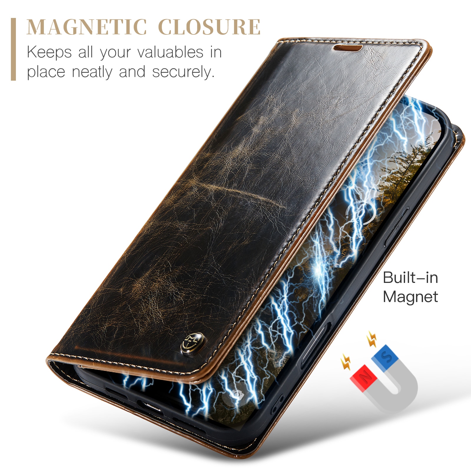 Étui en cuir iPhone 16, marron