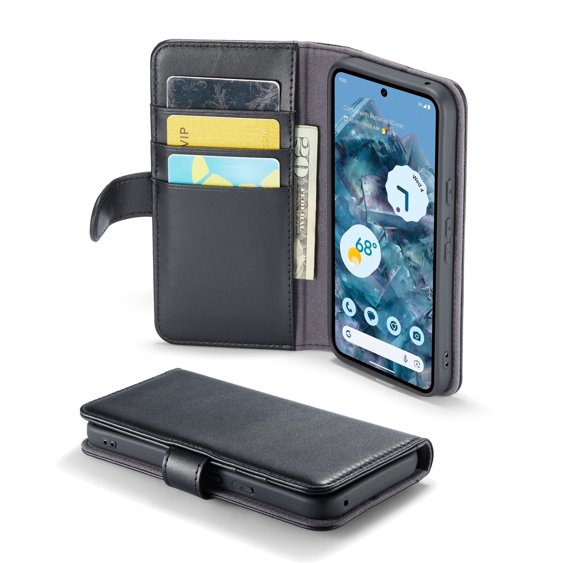 Étui en cuir veritable Google Pixel 9 Pro, Noir