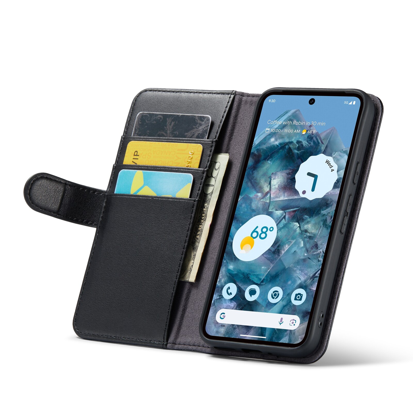 Étui en cuir veritable Google Pixel 9 Pro, Noir